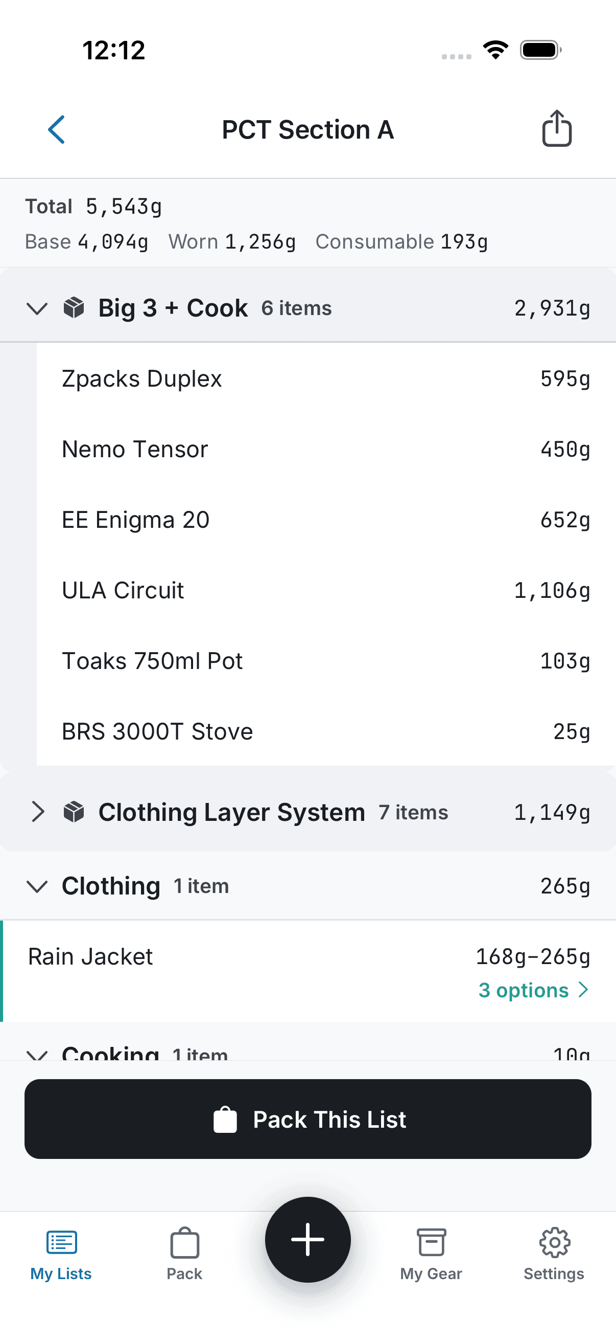 Trip lists built from reusable kits